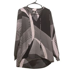 Laundry By Shelli Segal Black and White Geometric Tunic Blouse Size 8